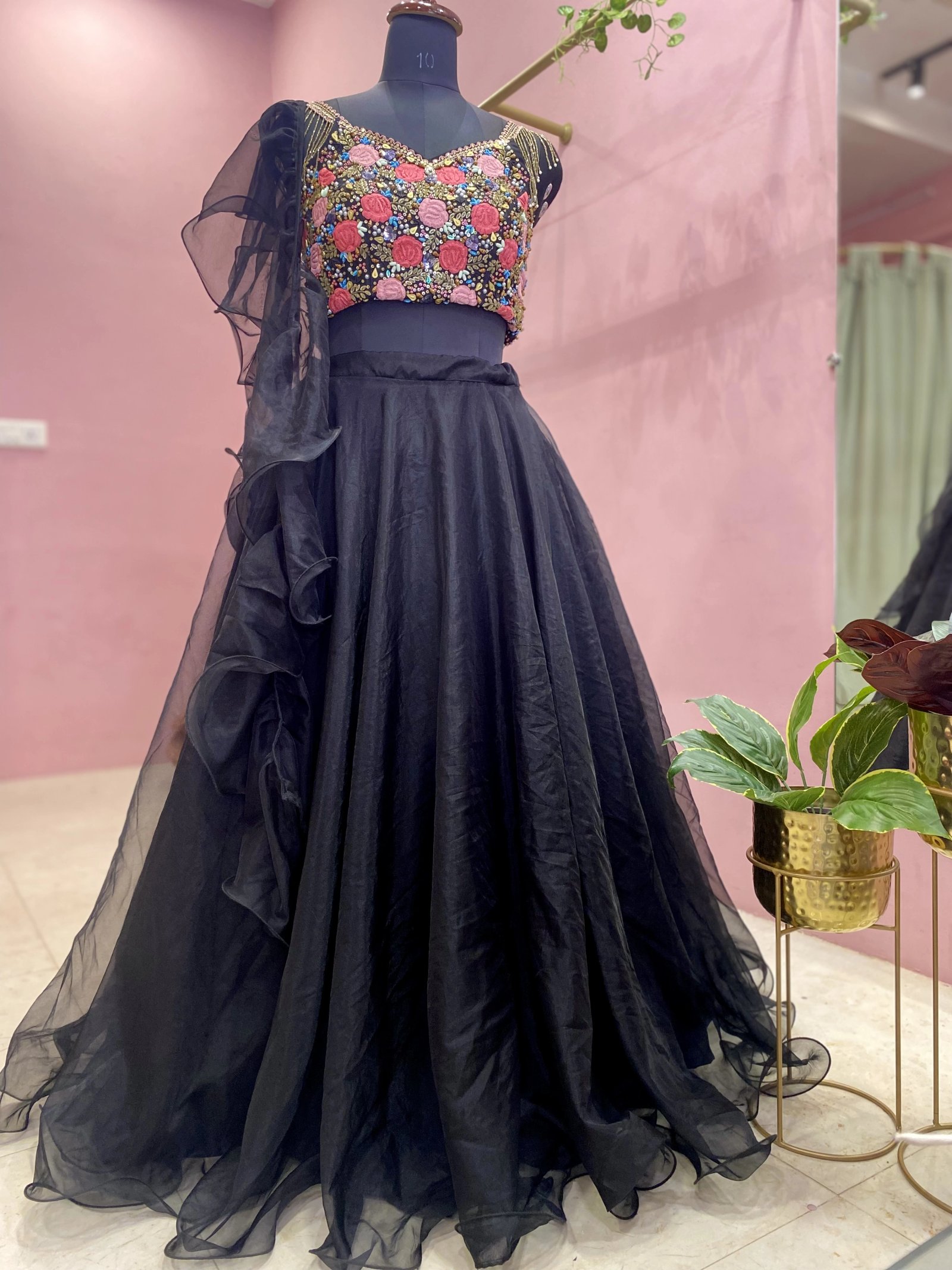 Black Handwork Organza Lehenga - image 1