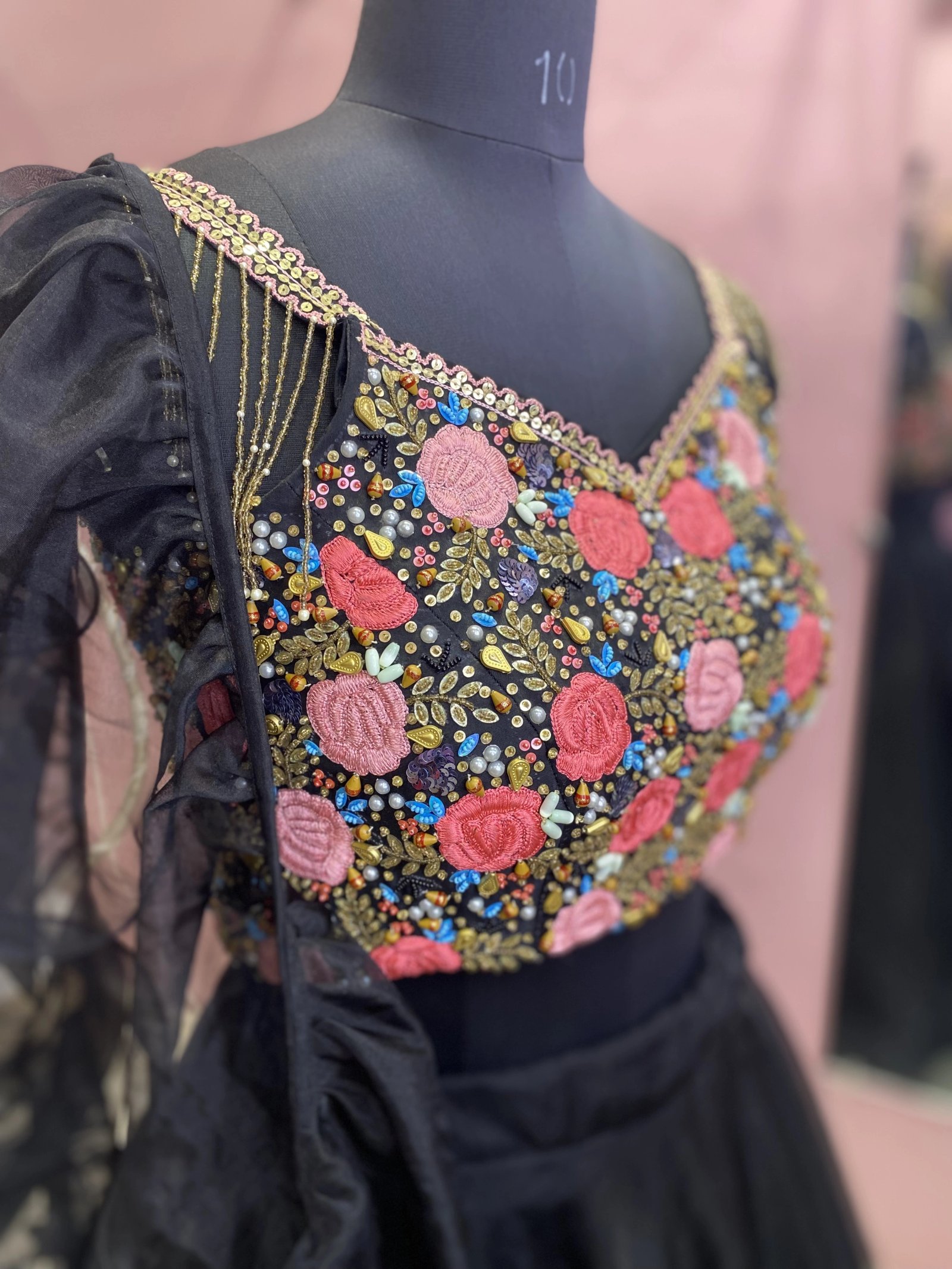 Black Handwork Organza Lehenga thumbnail 2