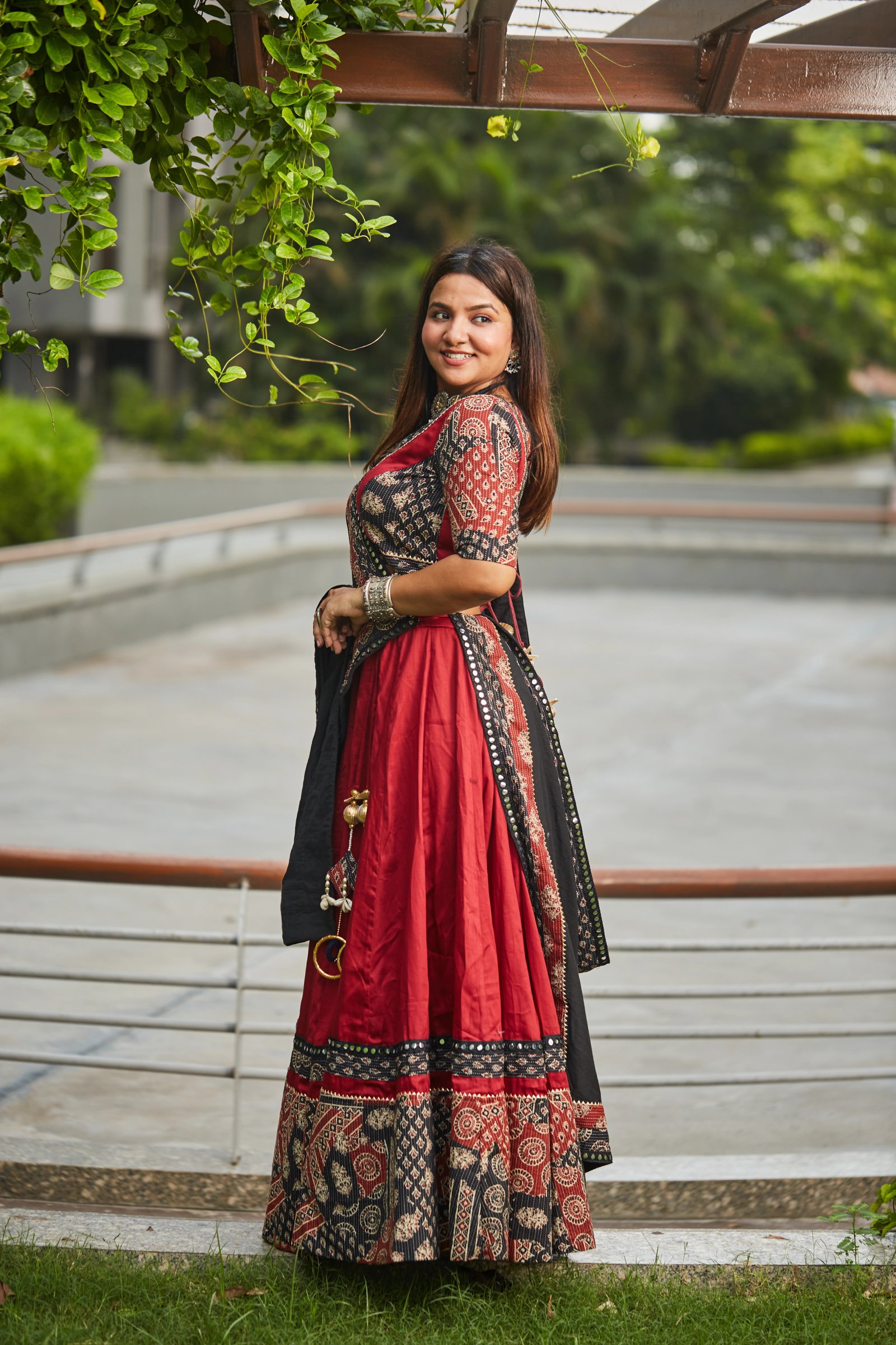Maroon Cotton Satin with Ajrakh Kaatha Embroidery