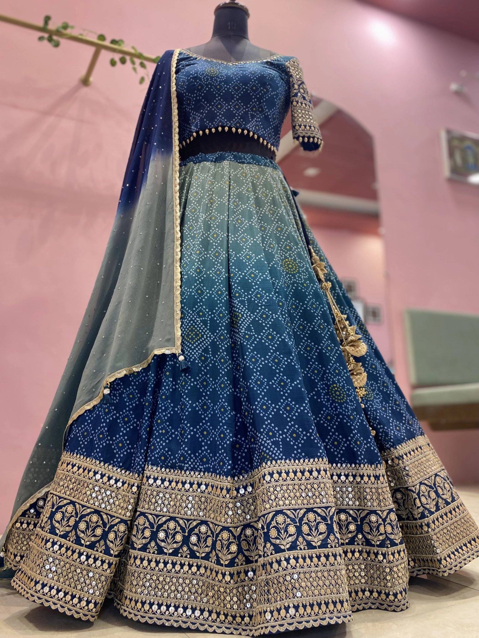 Ombre Bandhni Silk Lehenga Choli from the Navratri Edit